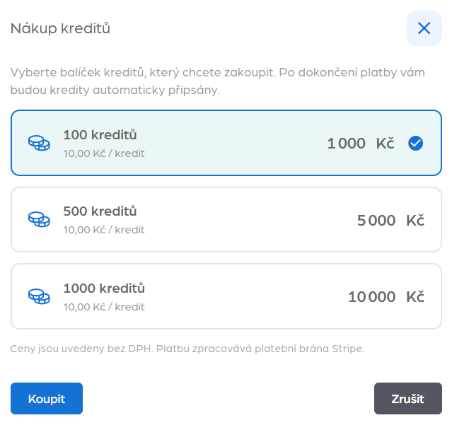 Vyberte počet kreditů